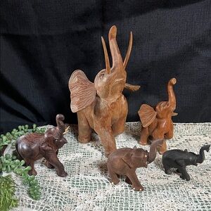 Vintage Wooden Elephants Carved Mexico